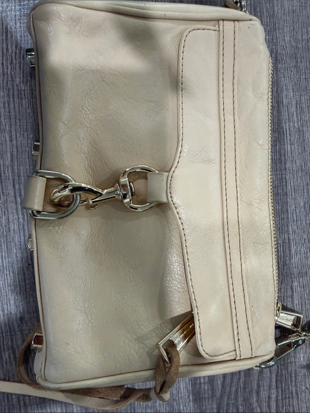 Rebecca Minkoff Cream Leather Crossbody with Silver Chain Detail